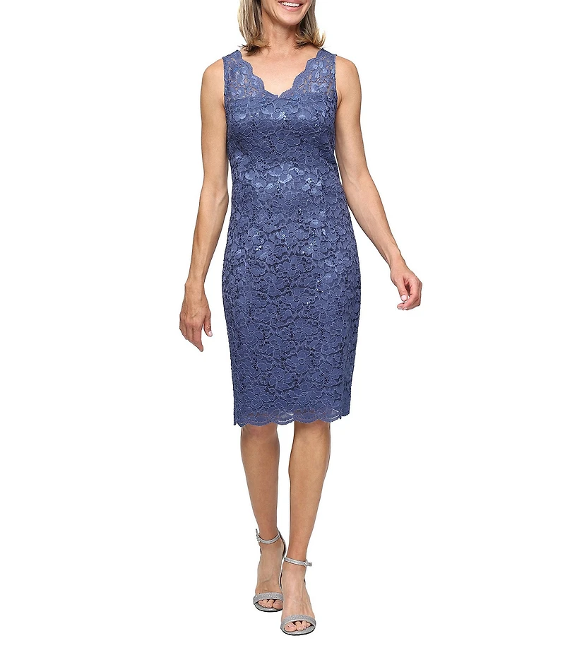 Ignite Evenings Sequin Lace 3/4 Bolero Jacket Sheath Dress