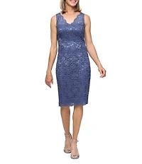 Ignite Evenings Sequin Lace 3/4 Bolero Jacket Sheath Dress