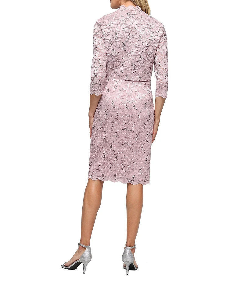 Ignite Evenings Sequin Lace 3/4 Bolero Jacket Sheath Dress