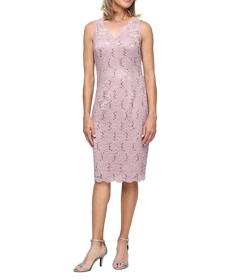 Ignite Evenings Sequin Lace 3/4 Bolero Jacket Sheath Dress