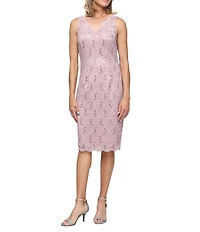 Ignite Evenings Sequin Lace 3/4 Bolero Jacket Sheath Dress