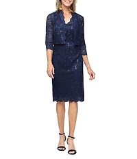 Ignite Evenings Sequin Lace 3/4 Bolero Jacket Sheath Dress