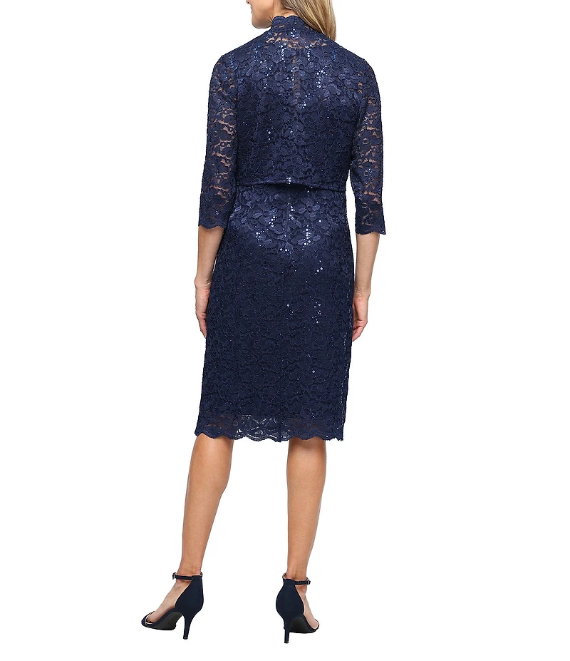 Ignite Evenings Sequin Lace 3/4 Bolero Jacket Sheath Dress