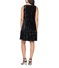 Ignite Evenings Sequin V-Neck Sleeveless Flounce Hem Shift Dress