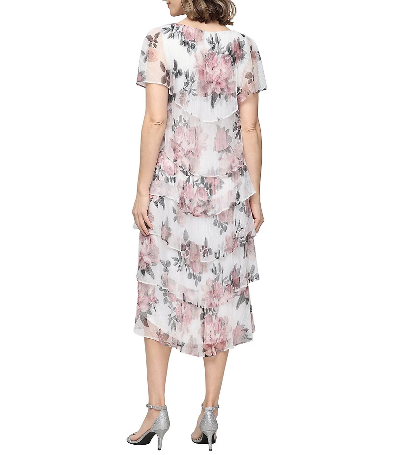 Ignite Evenings Shimmer Bodre Tiered Tea Length Dress