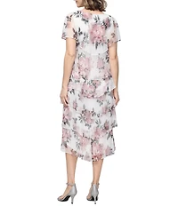 Ignite Evenings Shimmer Bodre Tiered Tea Length Dress