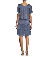Ignite Evenings Shimmer Tiered Ruffle V-Neck Embellishment Short Flutter Sleeve Shift Dress