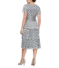 Ignite Evenings Short Flutter Sleeve Cold Shoulder Surplice V-Neck Polka Dot Tier Chiffon Dress