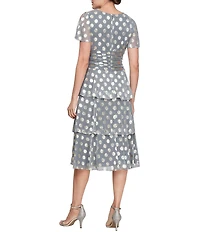 Ignite Evenings Short Flutter Sleeve Cold Shoulder Surplice V-Neck Polka Dot Tier Chiffon Dress