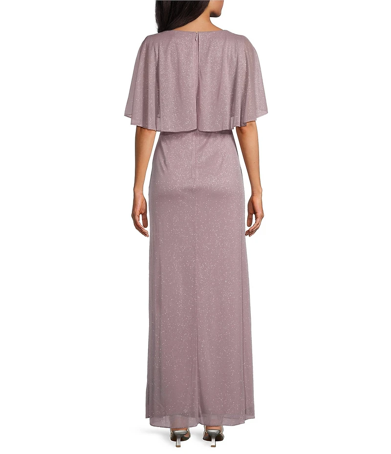 Ignite Evenings Short Flutter Sleeve Scoop Neck Glitter Mesh Dress