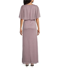 Ignite Evenings Short Flutter Sleeve Scoop Neck Glitter Mesh Dress