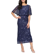 Ignite Evenings Short Flutter Sleeve Sequin Blouson Midi Dress