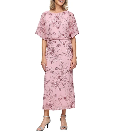 Ignite Evenings Short Flutter Sleeve Sequin Blouson Midi Dress