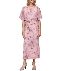 Ignite Evenings Short Flutter Sleeve Sequin Blouson Midi Dress