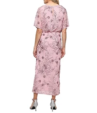 Ignite Evenings Short Flutter Sleeve Sequin Blouson Midi Dress