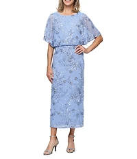 Ignite Evenings Short Flutter Sleeve Sequin Blouson Midi Dress