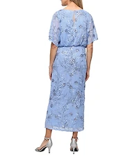 Ignite Evenings Short Flutter Sleeve Sequin Blouson Midi Dress