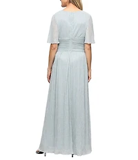 Ignite Evenings Short Flutter Sleeve Surplice V-Neck Ruched Waist A-Line Gown