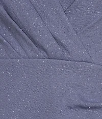 Ignite Evenings Short Flutter Sleeve V-Neck Glitter Knit Empire Embellished Waist Faux Wrap Maxi Dress