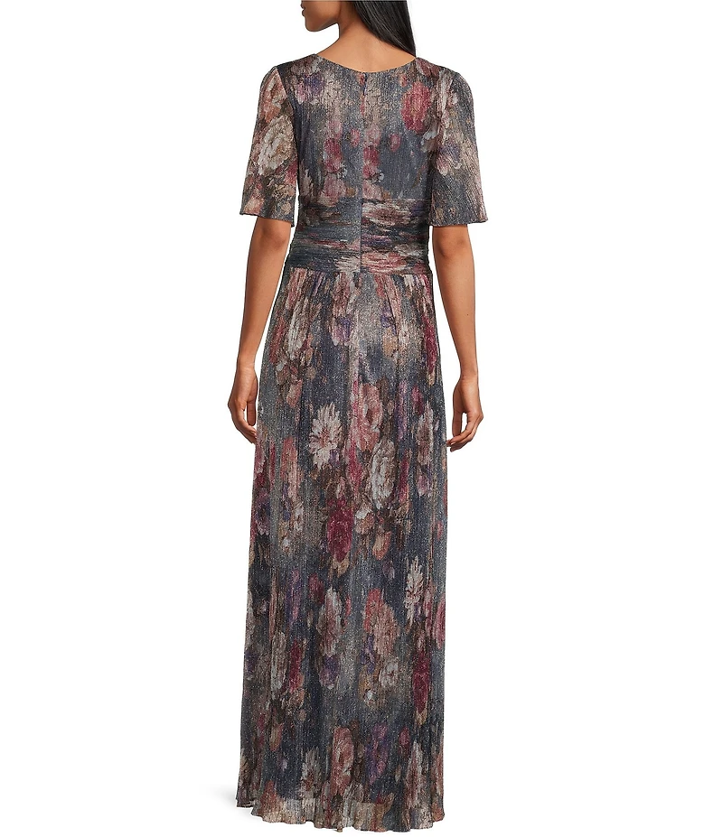 Ignite Evenings Short Flutter Sleeve V-Neck Ruched Waist Gown