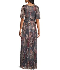 Ignite Evenings Short Flutter Sleeve V-Neck Ruched Waist Gown