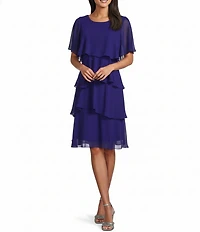 Ignite Evenings Short Sleeve Chiffon Tiered Shift Dress