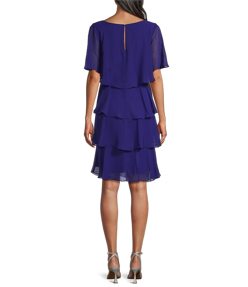 Ignite Evenings Short Sleeve Chiffon Tiered Shift Dress