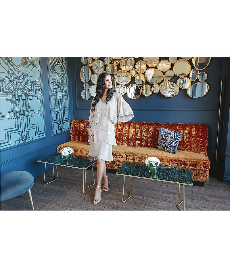 Ignite Evenings Short Sleeve Embellished Crew Neck 2-Piece Jacket Dress