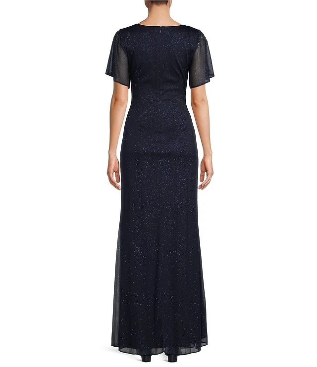 Ignite Evenings Short Sleeve Round Neck Front Slit Glitter Jersey Dress at  Hamilton Place in Chattanooga, TN