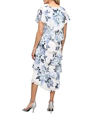 Ignite Evenings Short Sleeve Tiered Floral Print Midi Dress