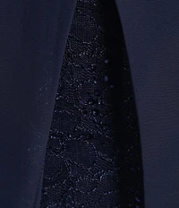 Ignite Evenings Short Flutter Sleeve V-Neck Sequin Lace Detail Front Slit A-Line Gown