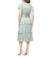 Ignite Evenings Short Sleeve V-Neck Tiered Floral Midi Dress