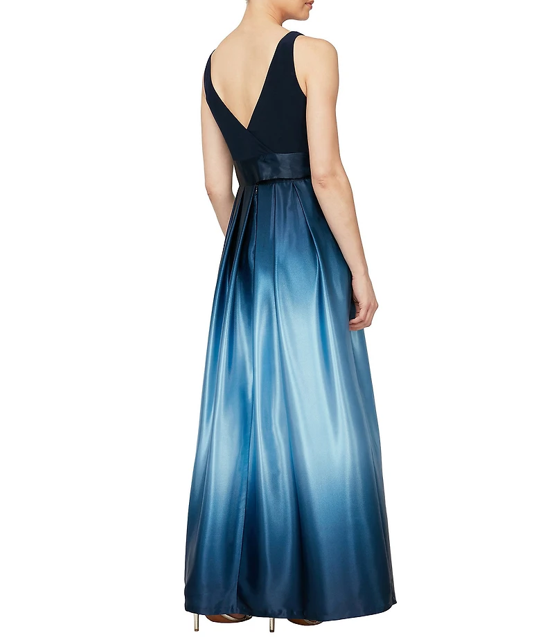 Ignite Evenings Sleeveless Round Neck Ombre Skirt Tie Waist Gown