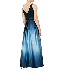 Ignite Evenings Sleeveless Round Neck Ombre Skirt Tie Waist Gown