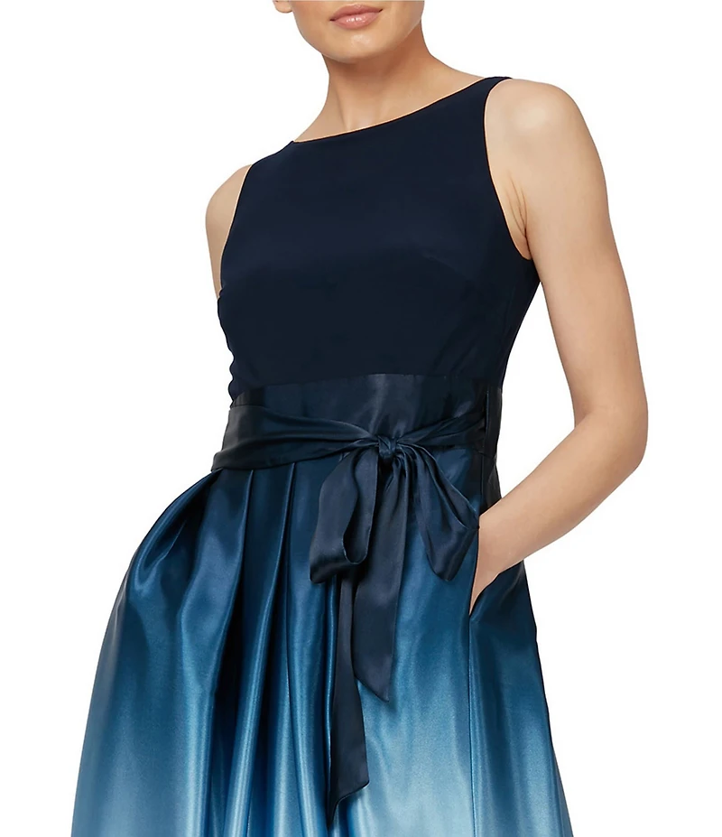 Ignite Evenings Sleeveless Round Neck Ombre Skirt Tie Waist Gown