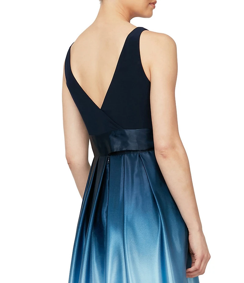 Ignite Evenings Sleeveless Round Neck Ombre Skirt Tie Waist Gown
