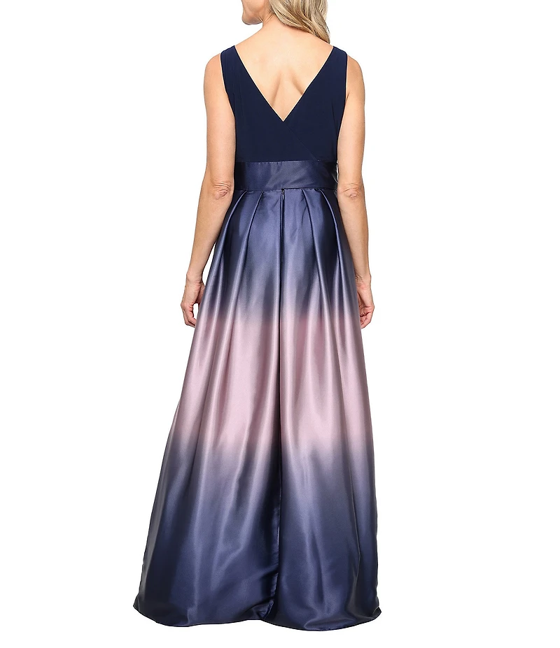 Ignite Evenings Charmeuse Sleeveless Round Neck Ombre Skirt Tie Waist Gown