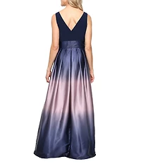 Ignite Evenings Charmeuse Sleeveless Round Neck Ombre Skirt Tie Waist Gown