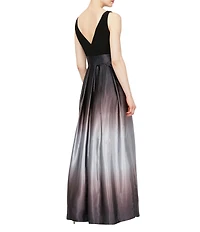 Ignite Evenings Sleeveless Round Neck Ombre Skirt Tie Waist Gown