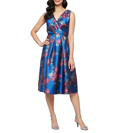 Ignite Evenings Sleeveless V-Neck Jacquard Midi Dress