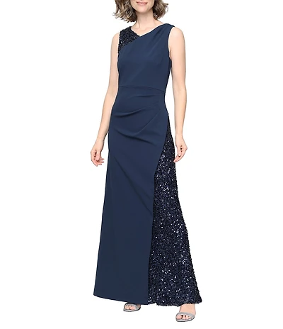 Ignite Evenings Sleeveless V Neck Sequin Panel Crepe Gown