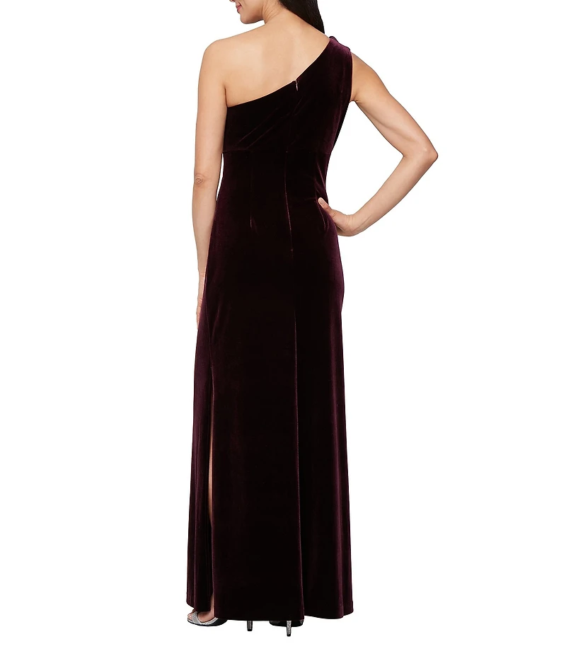 Ignite Evenings Stretch Velvet Sleeveless Ruffle One Shoulder Gown