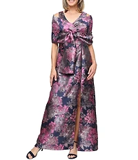Ignite Evenings Surplice Neck Sleeveless Jacquard Long Dress