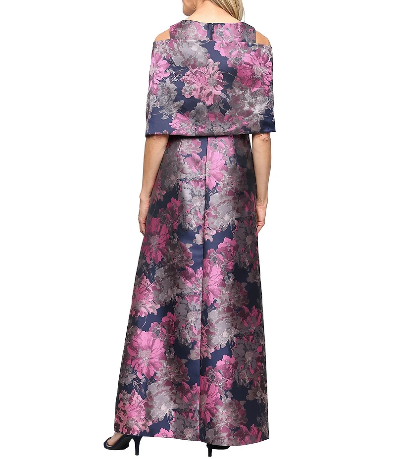 Ignite Evenings Surplice Neck Sleeveless Jacquard Long Dress