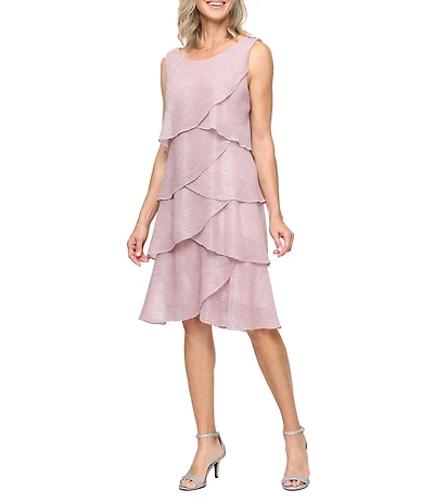 Ignite Evenings Tiered Bodre Metallic Midi Dress