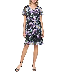 Ignite Evenings Tiered Floral Print Chiffon Dress