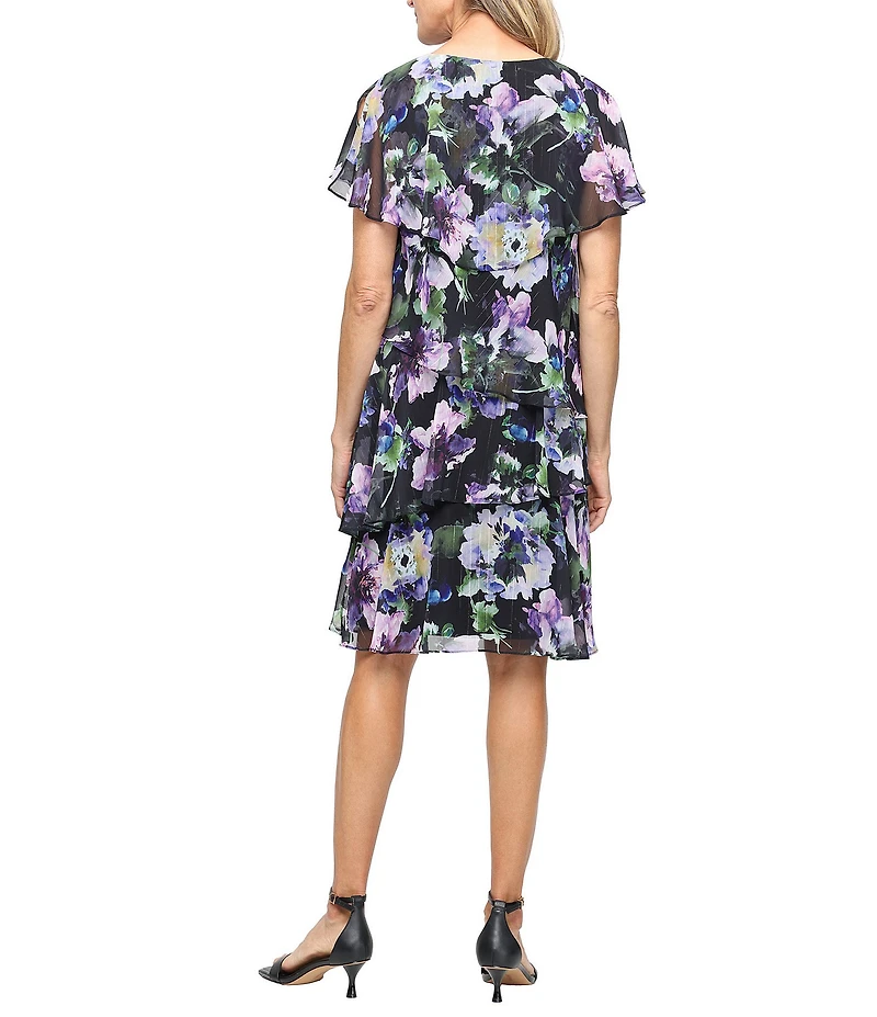 Ignite Evenings Tiered Floral Print Chiffon Dress