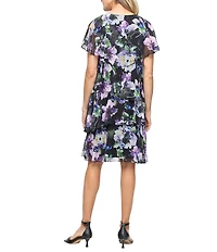 Ignite Evenings Tiered Floral Print Chiffon Dress