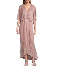 Ignite Evenings V-Neck Bodre Metallic Jacket Dress