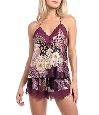 In Bloom By Jonquil Sleeveless V-Neck Satin Boho Paisley Print Shorty Pajama Set